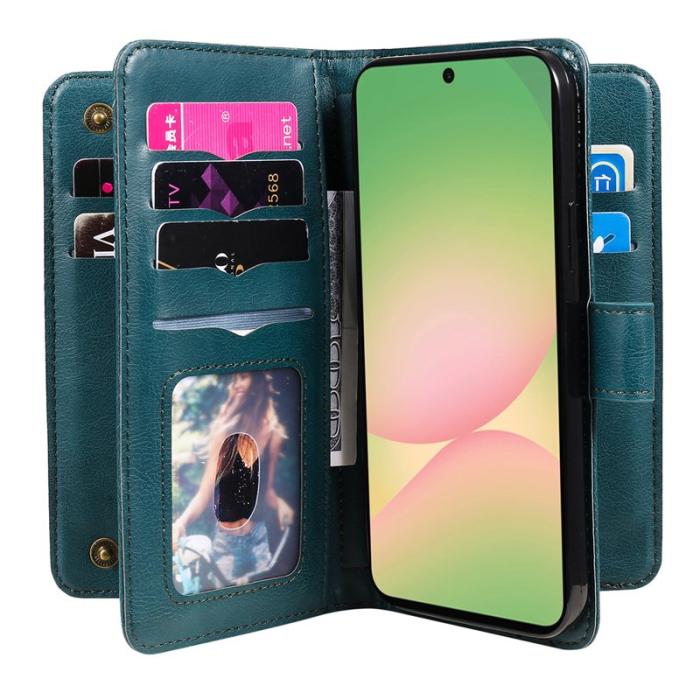OEM - Samsung Galaxy A57 Plånboksfodral Konstläder Med 10 Kortfack - Grön