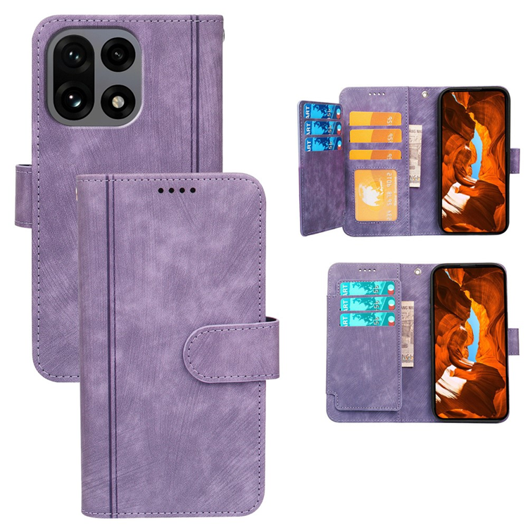 OnePlus 15 5G Plånboksfodral Line Pattern Läder (Lila) | 2353 | AlltMobil