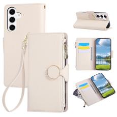 OEM - Pl&aring;nboksfodral f&ouml;r Samsung Galaxy S26 Konstl&auml;der med handledsrem - Beige