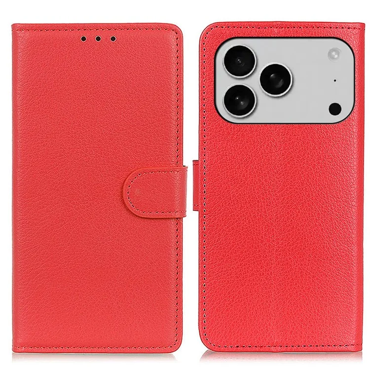 iPhone 17 Pro Max Plånboksfodral Litchi Texture - Röd | 2353 | AlltMobil