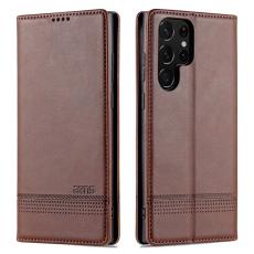 AZNS - AZNS Samsung Galaxy S22 Ultra Pl&aring;nboksfodral Konstl&auml;der - Brun
