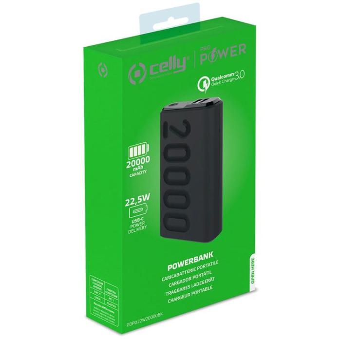 UTGATT5 - Celly PowerBank PD 22,5W 20000 mAh - Svart