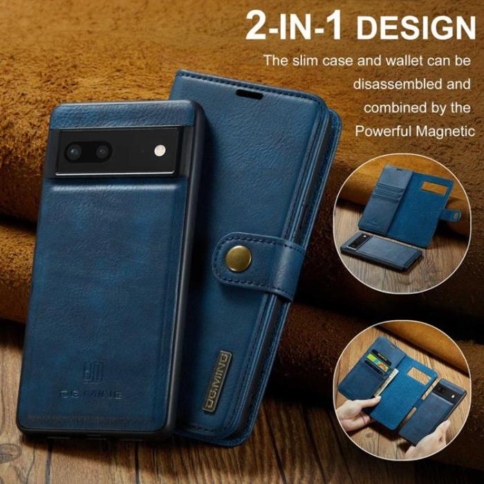 DG.MING - DG.MING Google Pixel 7 Plånboksfodral Detachable 2in1 Äkta läder - Blå