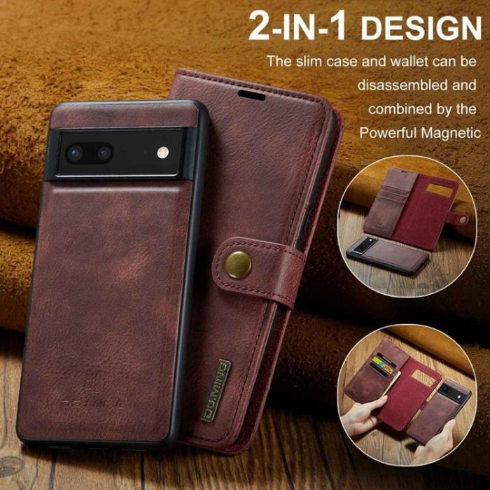 DG.MING - DG.MING Google Pixel 7 Plånboksfodral Detachable 2in1 Äkta läder - Röd