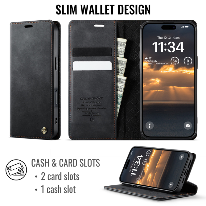 Caseme - Caseme iPhone 17 Pro Plånboksfodral RFID Blocking 033 - Svart