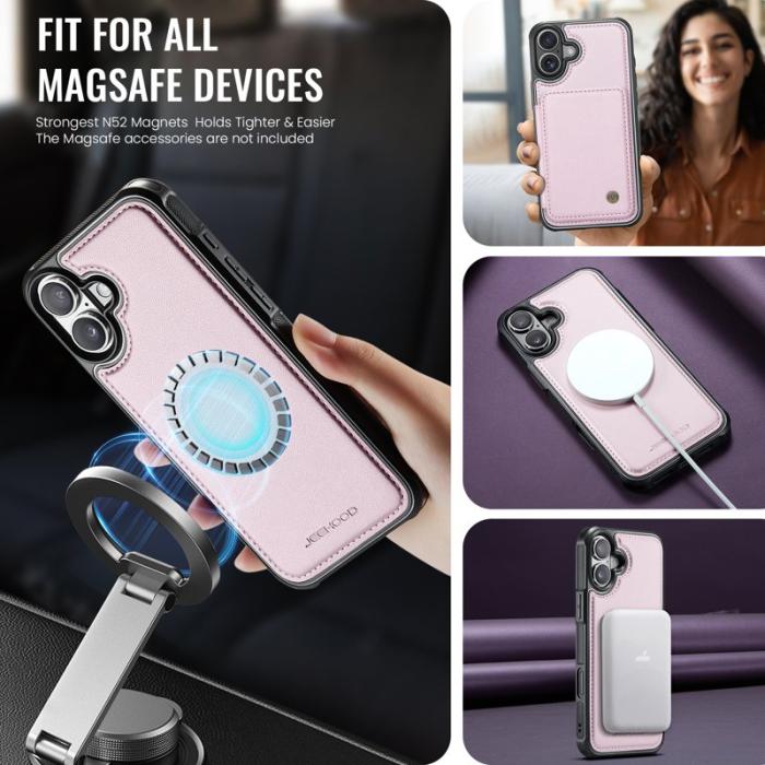 JEEHOOD - JEEHOOD J05 Mobilskal till iPhone 17 Läder med Avtagbar Kortväska - Rosa
