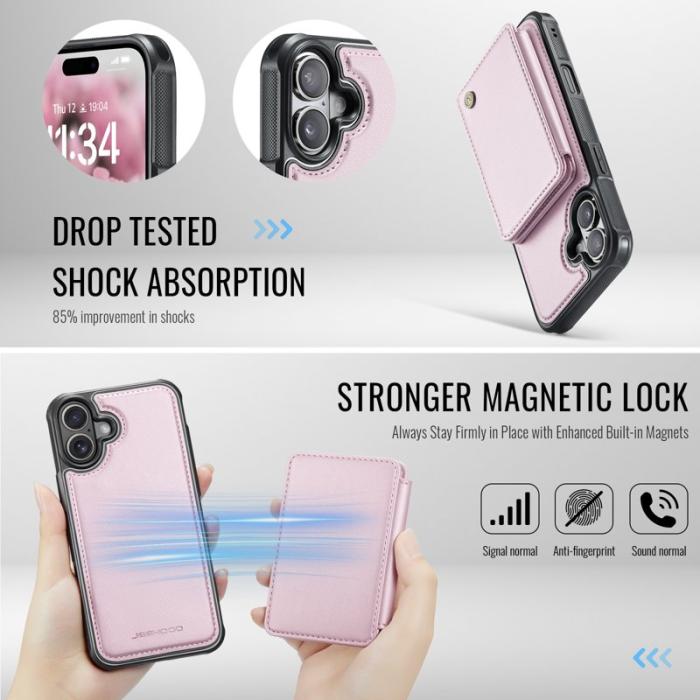 JEEHOOD - JEEHOOD J05 Mobilskal till iPhone 17 Läder med Avtagbar Kortväska - Rosa