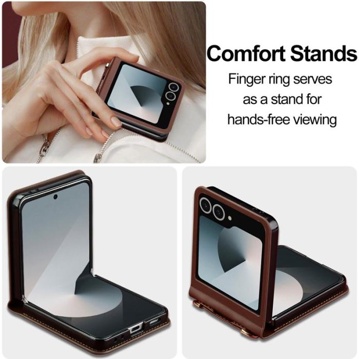 LC.imeeke - LC.IMEEKE L1 Series Samsung Galaxy Z Flip7 Fodral KonstLäder - Brun