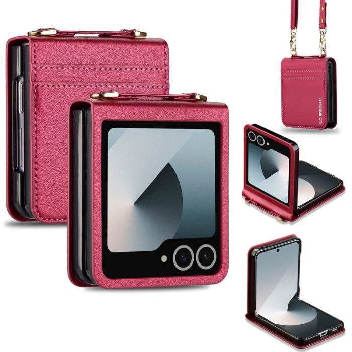 LC.imeeke - LC.IMEEKE L1 Series Samsung Galaxy Z Flip7 Fodral KonstLäder - Röd