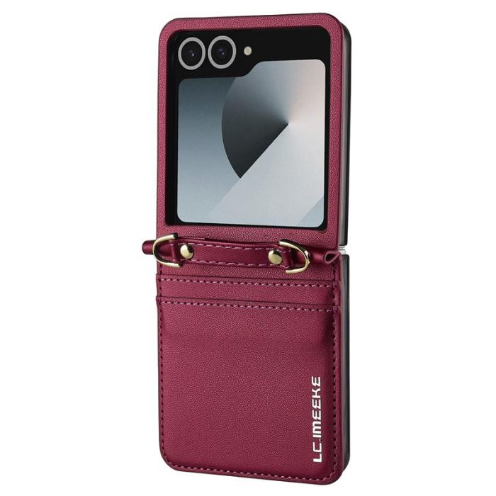 LC.imeeke - LC.IMEEKE L1 Series Samsung Galaxy Z Flip7 Fodral KonstLäder - Röd