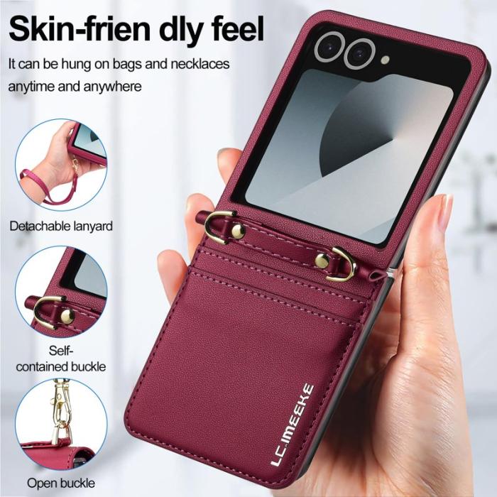 LC.imeeke - LC.IMEEKE L1 Series Samsung Galaxy Z Flip7 Fodral KonstLäder - Röd