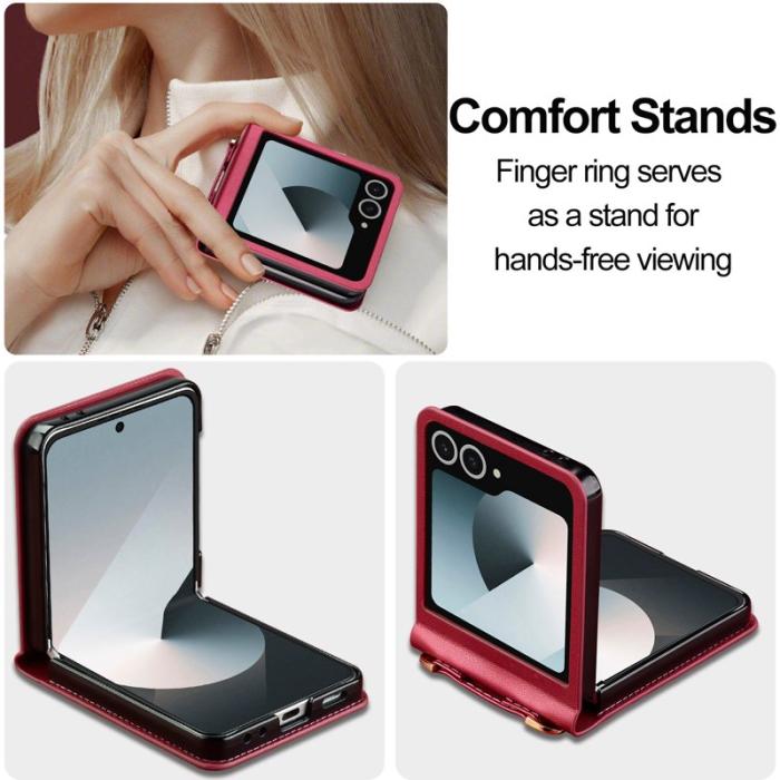 LC.imeeke - LC.IMEEKE L1 Series Samsung Galaxy Z Flip7 Fodral KonstLäder - Röd