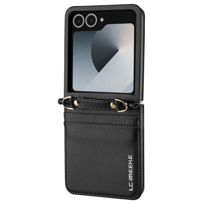 LC.imeeke - LC.IMEEKE L1 Series Samsung Galaxy Z Flip7 Fodral KonstLäder - Svart