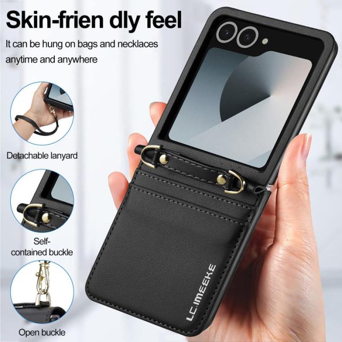 LC.imeeke - LC.IMEEKE L1 Series Samsung Galaxy Z Flip7 Fodral KonstLäder - Svart