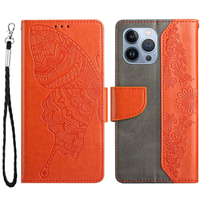OEM - Fjärilar iPhone 13 Pro Max Plånboksfodral - Orange