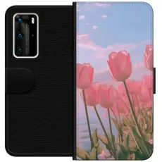 Gustaf - Pl&aring;nboksfodral till Huawei P40 Pro med Rosa Tulpaner