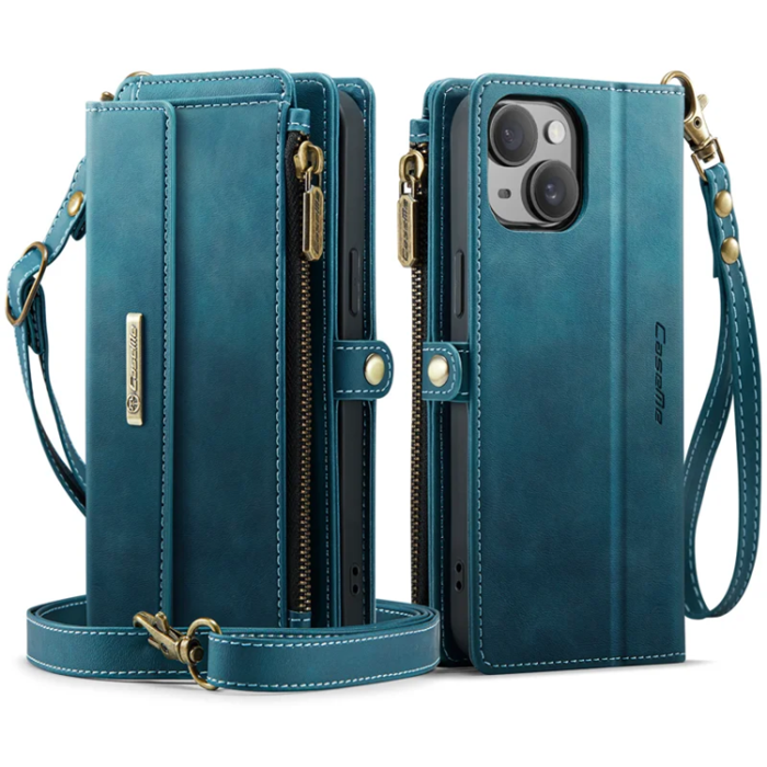 Caseme - Caseme iPhone 13 Plånboksfodral RFID Blocking Zipper - Grön
