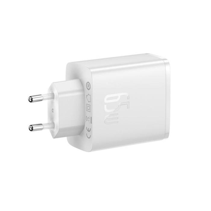 BASEUS - Baseus GaN Väggladdare 2x USB-C Till USB-A 65W Cube Pro - Vit