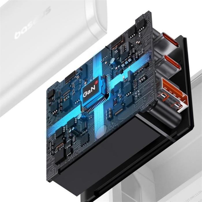 BASEUS - Baseus GaN Väggladdare 2x USB-C Till USB-A 65W Cube Pro - Vit