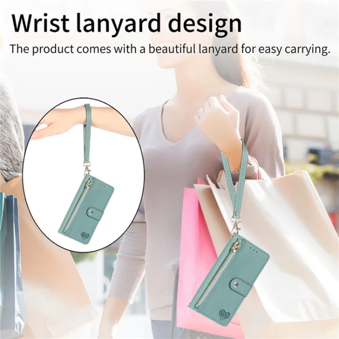 A-One Brand - iPhone 17 Pro Max Plånboksfodral RFID Zipper med rem - Grön