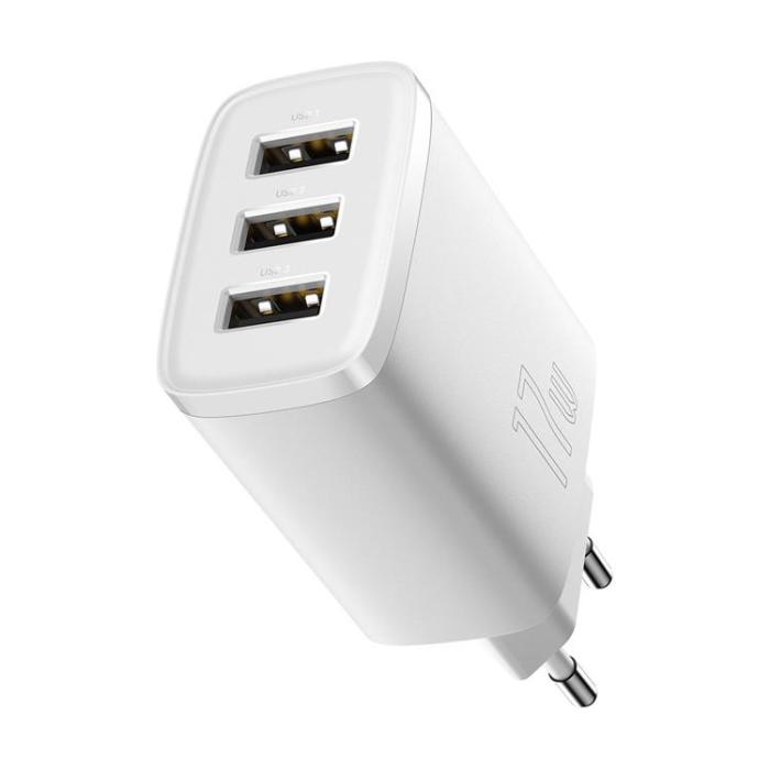 BASEUS - Baseus EU Compact Väggladdare 3x USB 17W - Vit
