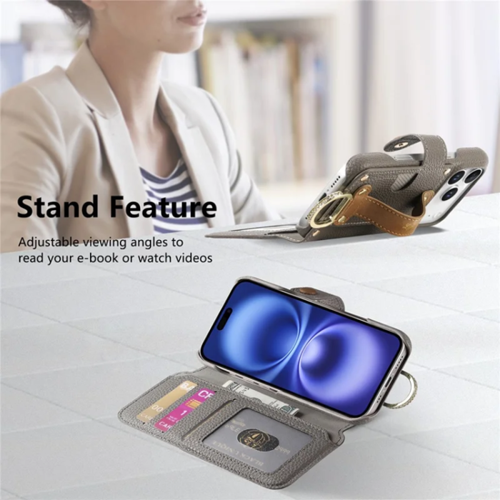 A-One Brand - iPhone 17 Pro Plånboksfodral RFID Blocking Zipper - Grå