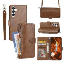OEM - Samsung Galaxy S26 Plus Pl&aring;nboksfodral Dragkedja Konstl&auml;der - Brun