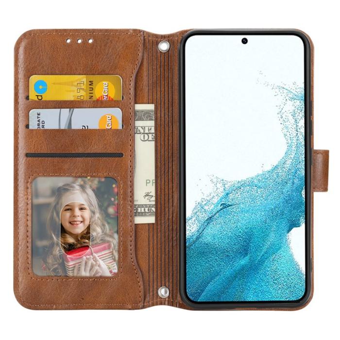 OEM - Samsung Galaxy S26 Plus Plånboksfodral Dragkedja Konstläder - Brun
