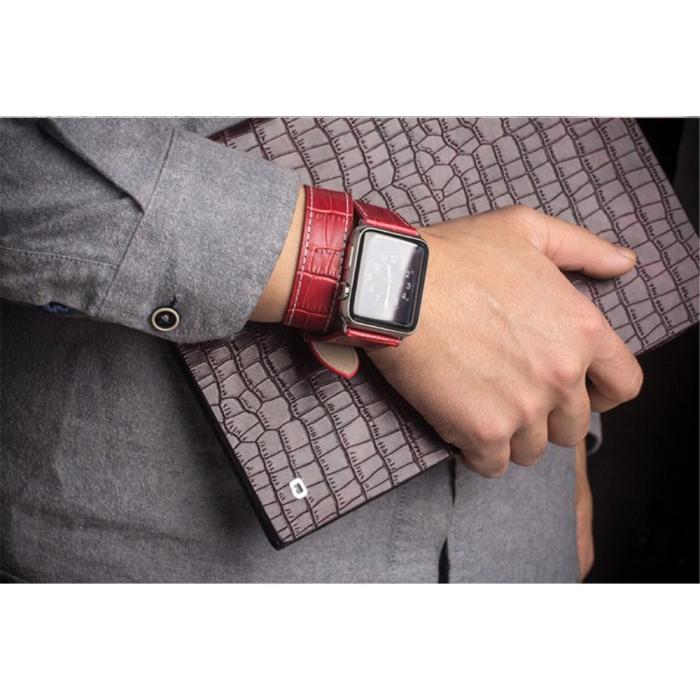 UTGATT5 - Qialino Watchband i äkta läder till Apple Watch 42mm - Röd