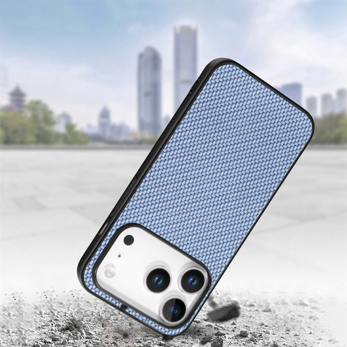 A-One Brand - iPhone 17 Pro Mobilskal Carbon Fiber PU Läder - Blå