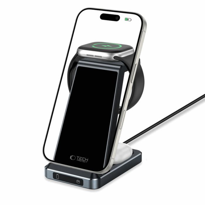 Tech-Protect - Tech-Protect 3-in-1 Trådlös Laddare iPhone, Apple Watch, AirPods - Svart