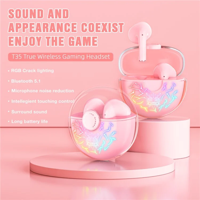 ONIKUMA - ONIKUMA In-Ear Gaming Hörlurar Bluetooth T35 - Rosa
