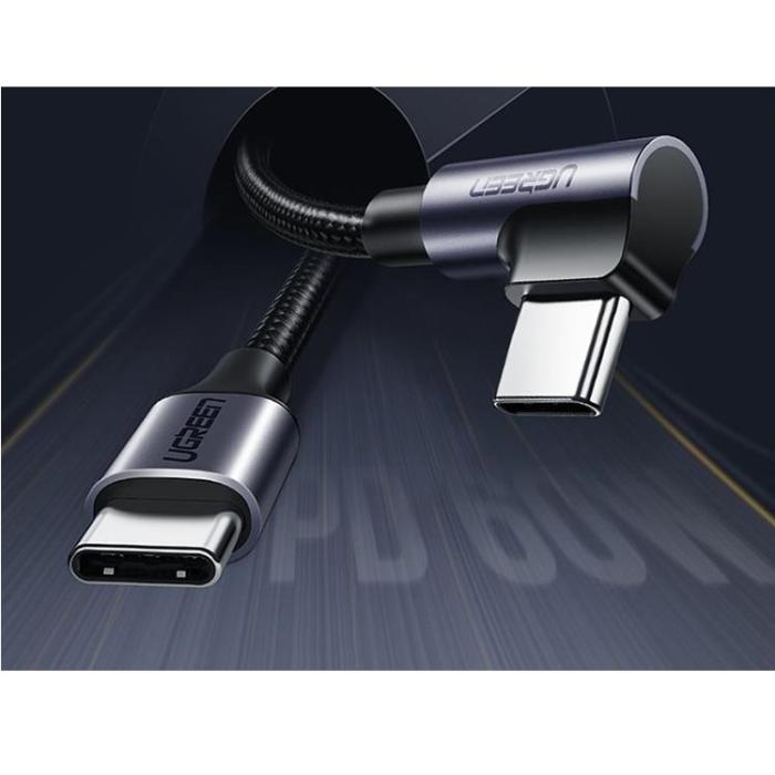 Ugreen - Ugreen Angle USB-C till USB-C kabel 60 W 2m - Svart/Grå