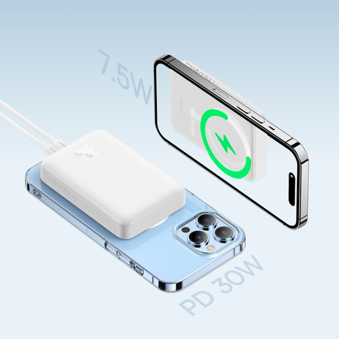 BASEUS - Baseus Mini Magnetisk Trådlös Powerbank 10000mAh 30W - Vit