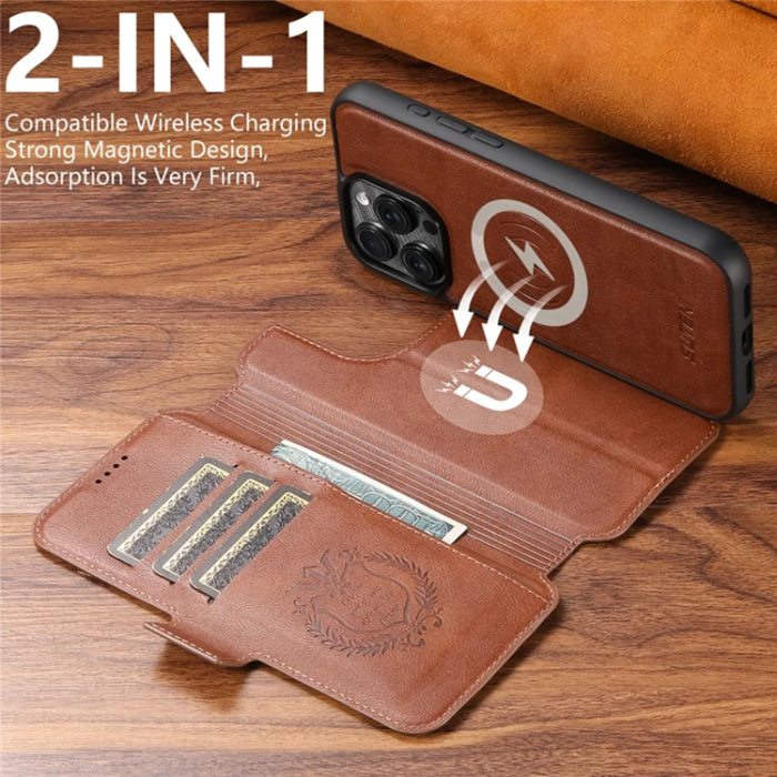 SUTENI - SUTENI iPhone 16 Pro Max Plånboksfodral Magsafe Cowhide - Brun