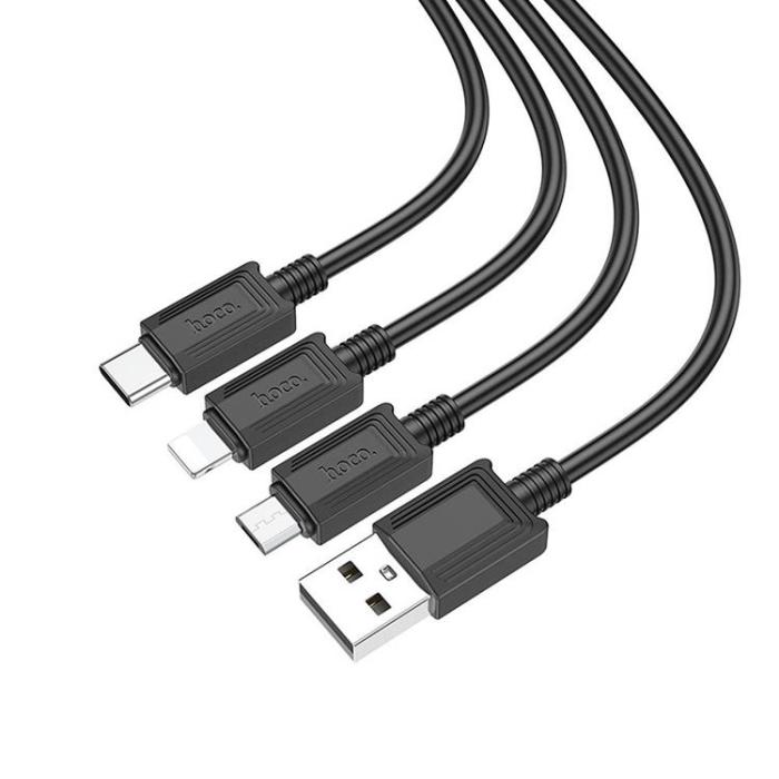 Hoco - HOCO USB-A/Lightning/Micro-USB/USB-C Kabel 1m 2A X76 - Svart