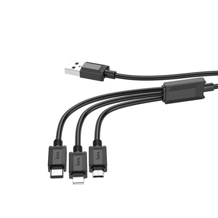 Hoco - HOCO USB-A/Lightning/Micro-USB/USB-C Kabel 1m 2A X76 - Svart