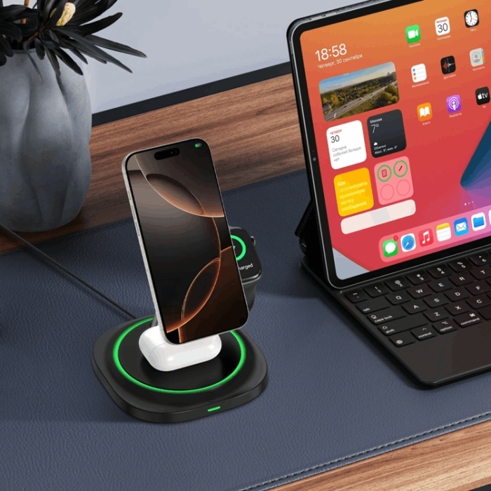 Tech-Protect - 3-in-1 Magsafe Trådlös Laddare iPhone, Apple Watch, AirPods Qi 15W