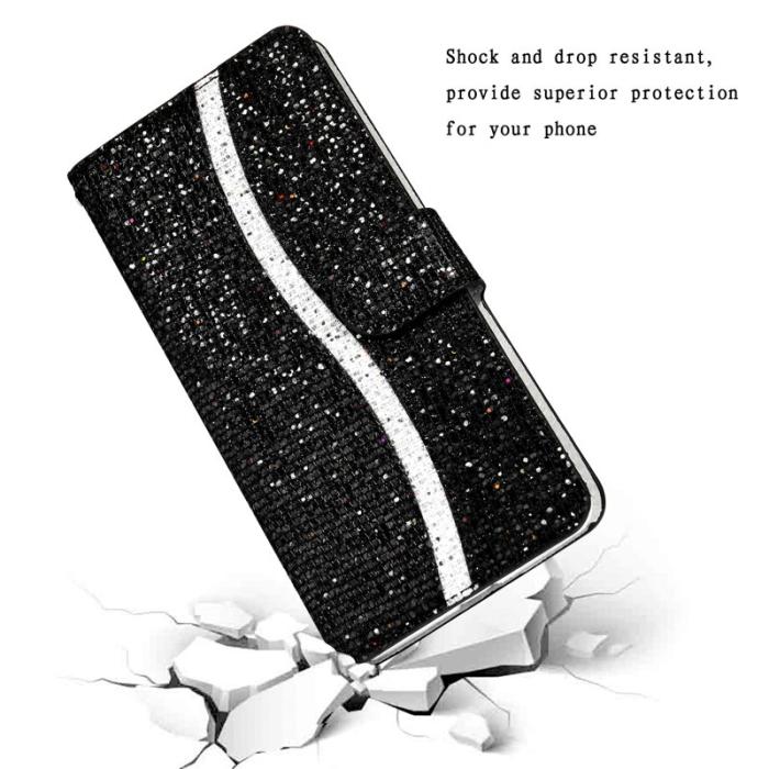OEM - Samsung Galaxy A37 Plånboksfodral Konstläder Kortfack Glittrig - Svart