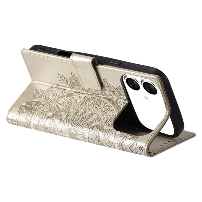 A-One Brand - Galaxy S26 Edge Plånboksfodral Imprinted Totem Läder - Guld