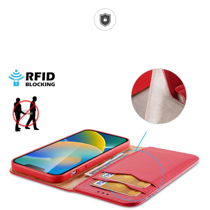 Dux Ducis - Dux Ducis iPhone 14 Plus Plånboksfodral Äkta Läder Hivo Flip - Röd