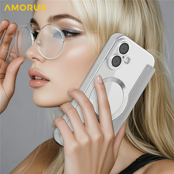 Amorus - AMORUS iPhone 17 Plånboksfodral MagSafe RFID Blocking - Titangrå