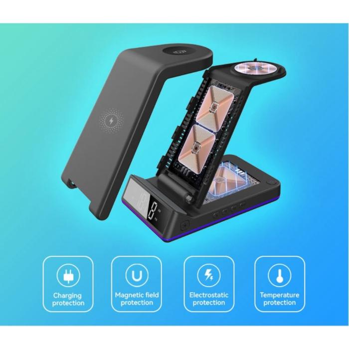A-One Brand - 5-in-1 Trådlös laddare iPhone, Apple Watch, AirPods/Digital klocka Z6 15W