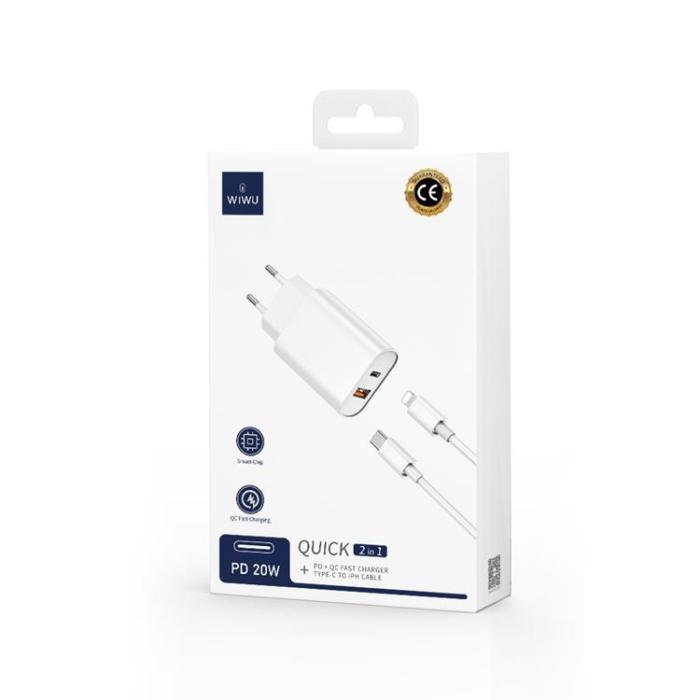 WIWU - WIWU Snabbladdare USB/USB-C 20W USB-C/Lightning Kabel PD QC