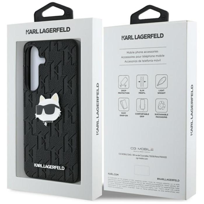 KARL LAGERFELD - Karl Lagerfeld Galaxy S25 Mobilskal Läder Monogram Choupette Head - Svart