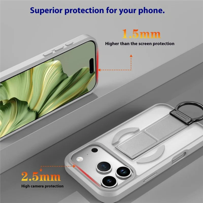 A-One Brand - iPhone 17 Pro Max Mobilskal Magsafe D-Ring Kickstand - Grå