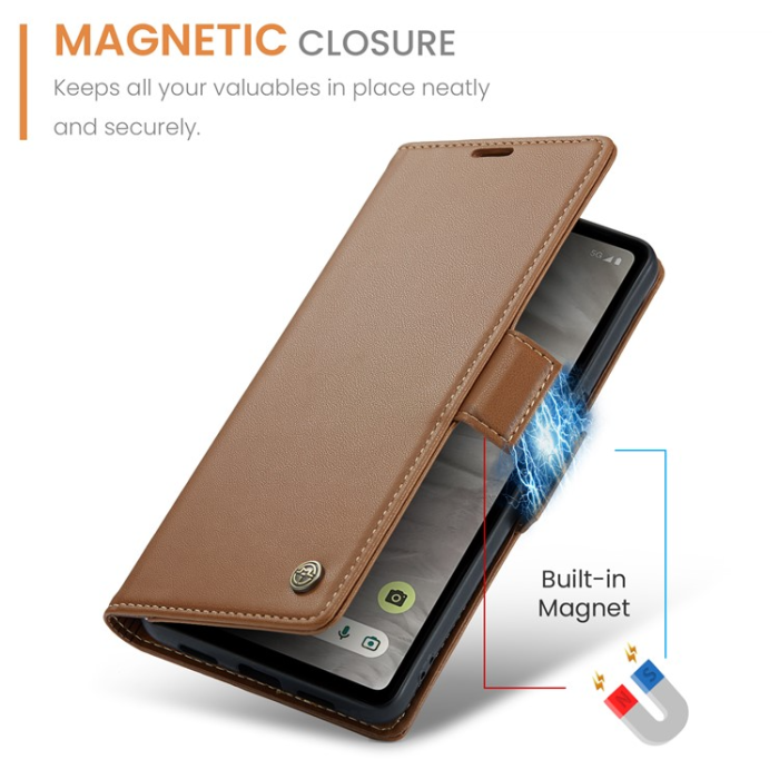 Caseme - Caseme Google Pixel 7A Plånboksfodral RFID Litchi - Brun