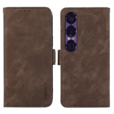 ABEEL - ABEEL Sony Xperia 1 VII Konstl&auml;der Pl&aring;nboksfodral RFID-Skydd - Brun