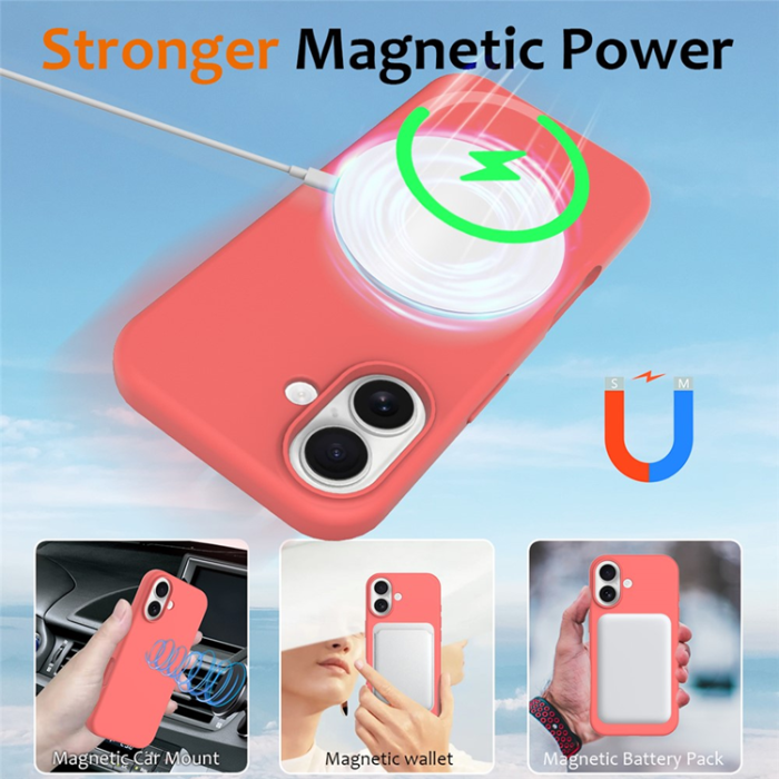 A-One Brand - iPhone 17 Mobilskal MagSafe Silikon Anti-Drop - Knallrosa