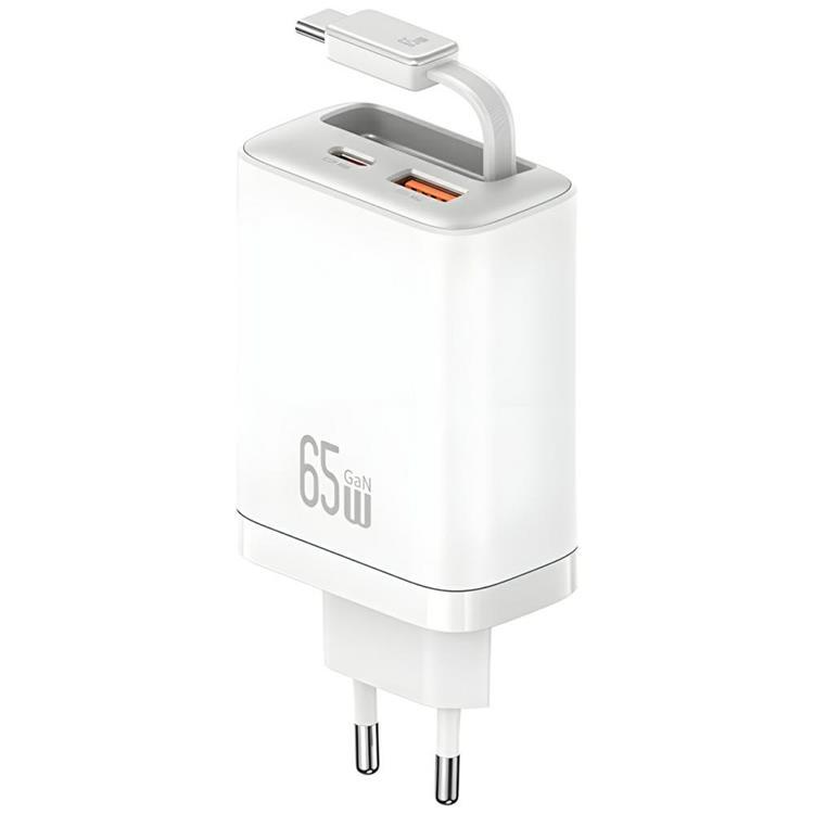 USAMS Snabbladdare 65W 1xUSB-C 1xUSB-A Med USB-C Kabel - Vit | 505295 | AlltMobil